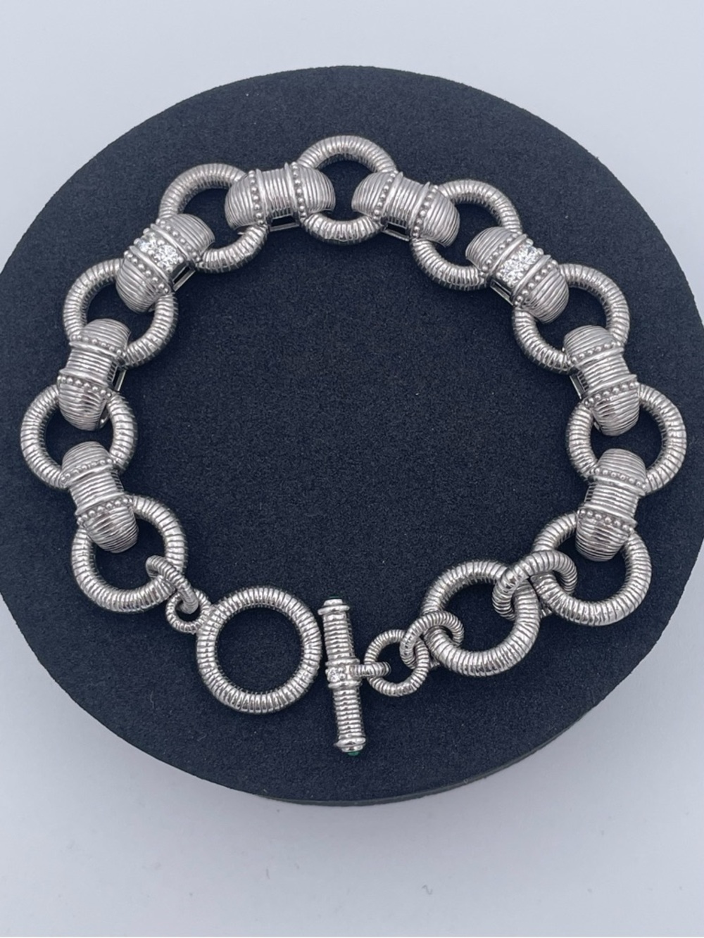 Judith Ripka Sterling Silver 925 Textured Toggle Bracelet Tourmaline 62.6g Heavy